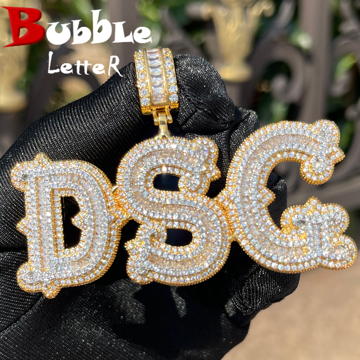 Embroidery Charm - Bubble Letter Personalized Baguette Pendant Micro