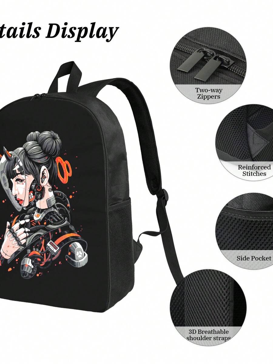 Embroidery Bag - Cyberpunk Cyborg Girl Waterproof Backpack Large