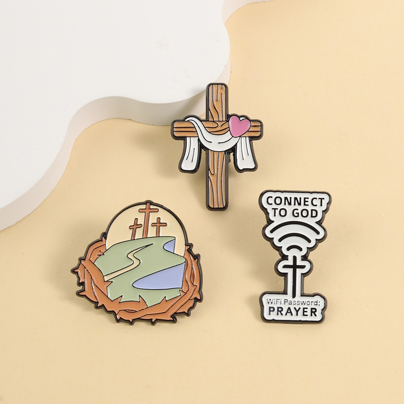 Embroidery Icon - Easter Cross Enamel Pins Jesus Christ