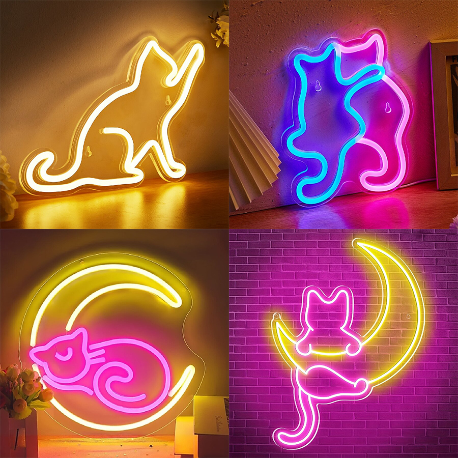 Embroidery Studio - Anime Cat & Moon Neon Sign