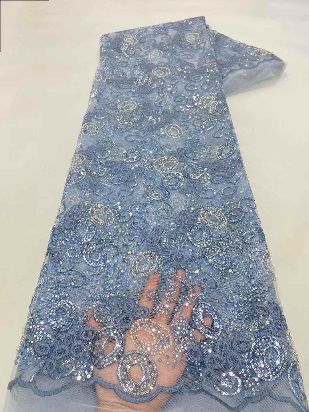 Embroidery Net Dress - Blue African Tulle Lace Fabric 2025