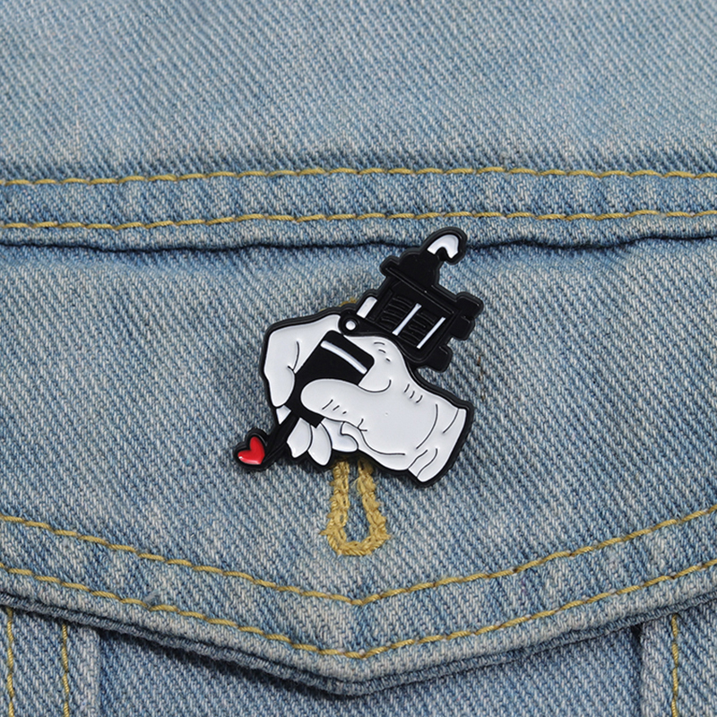 Embroidery Love - Love Heart Tattoo Enamel Pins Custom