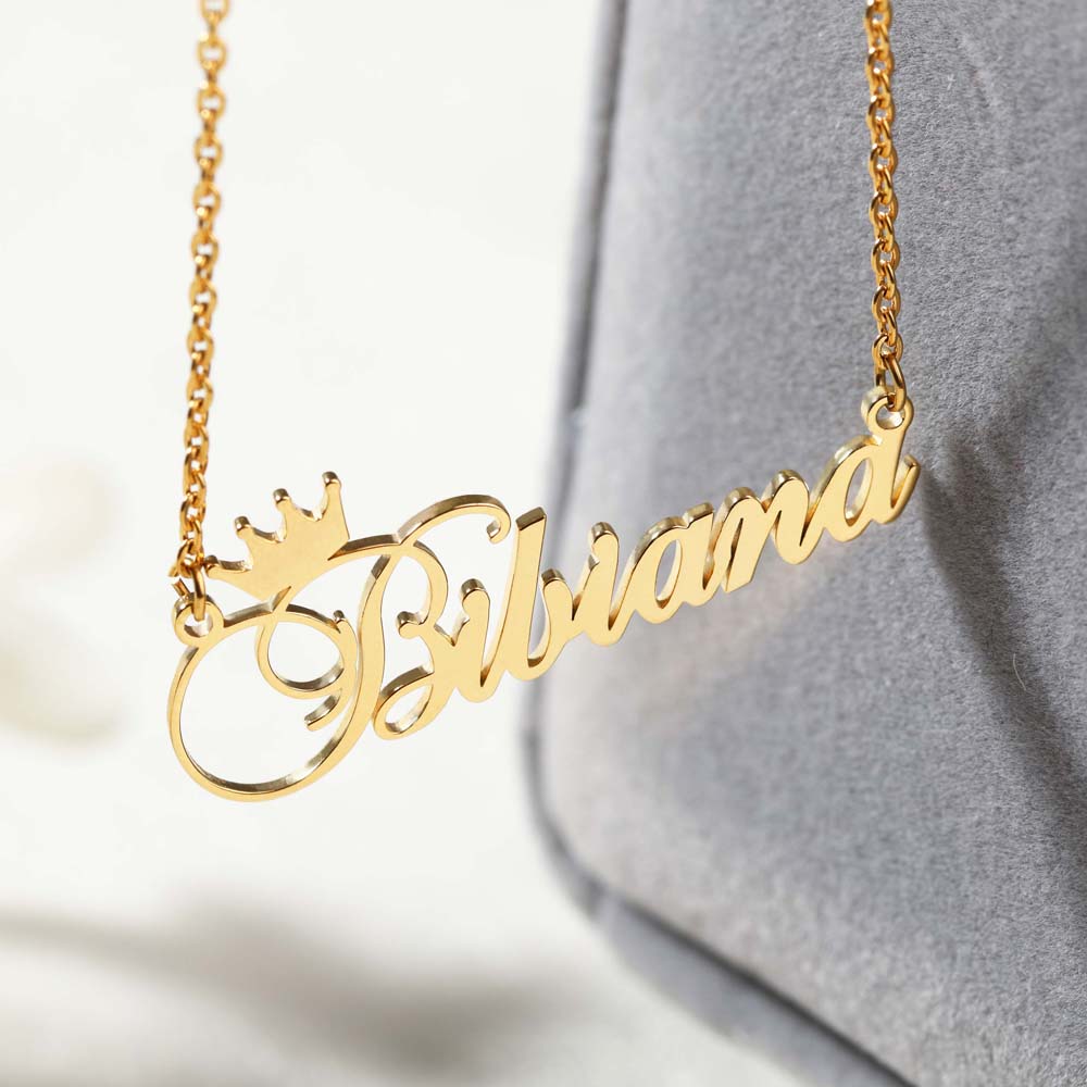 Embroidery Charm - Personalized Crown Name Necklace Custom Queen