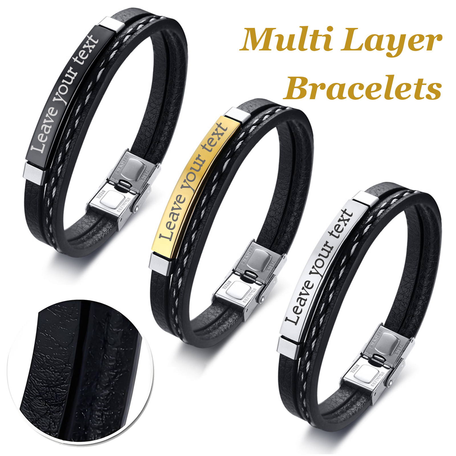 Embroidery Charm - Dual-Layer Commission Braided PU Leather Bracelet
