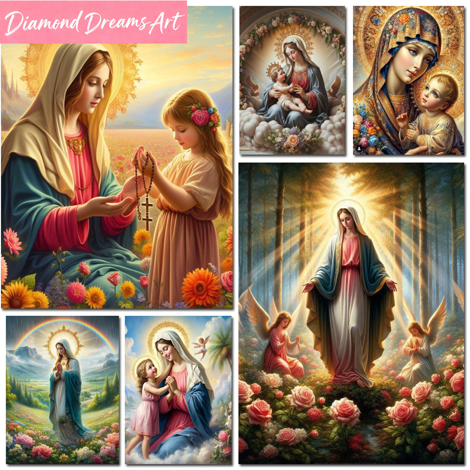 Embroidery Icon - Frameless,Diamond Painting Virgin Mary Flower Diy
