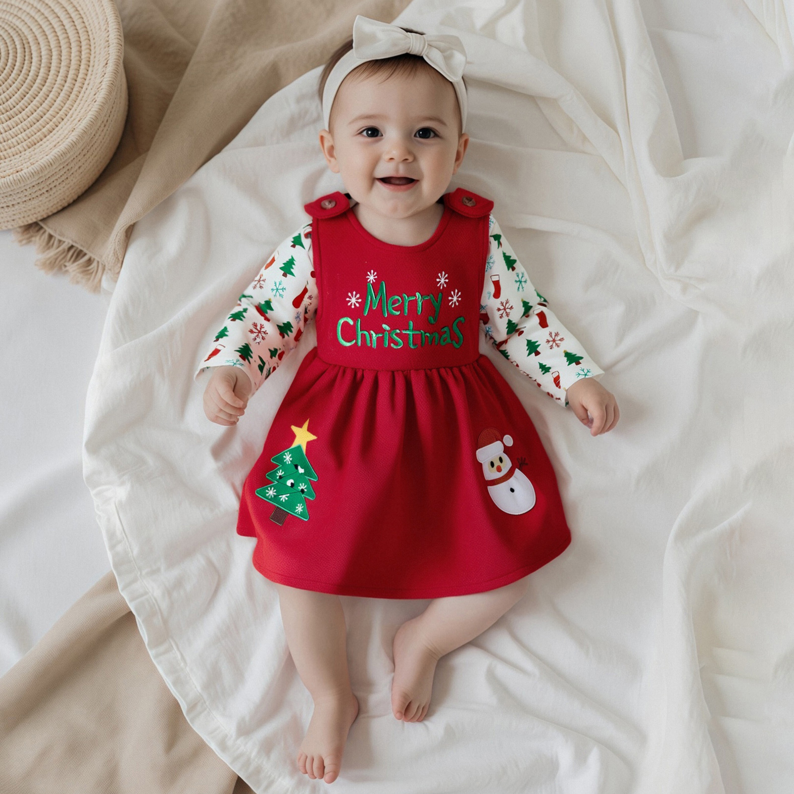 Baby Girls Christmas Outfit Lo - Embroidery Xmas Tree avaliação e preço