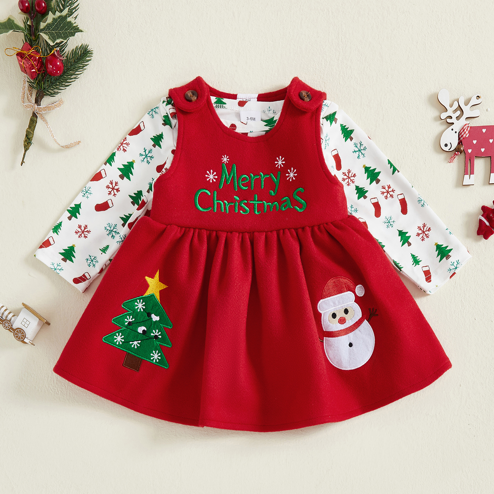 Baby Girls Christmas Outfit Lo - Embroidery Xmas Tree avaliação e preço
