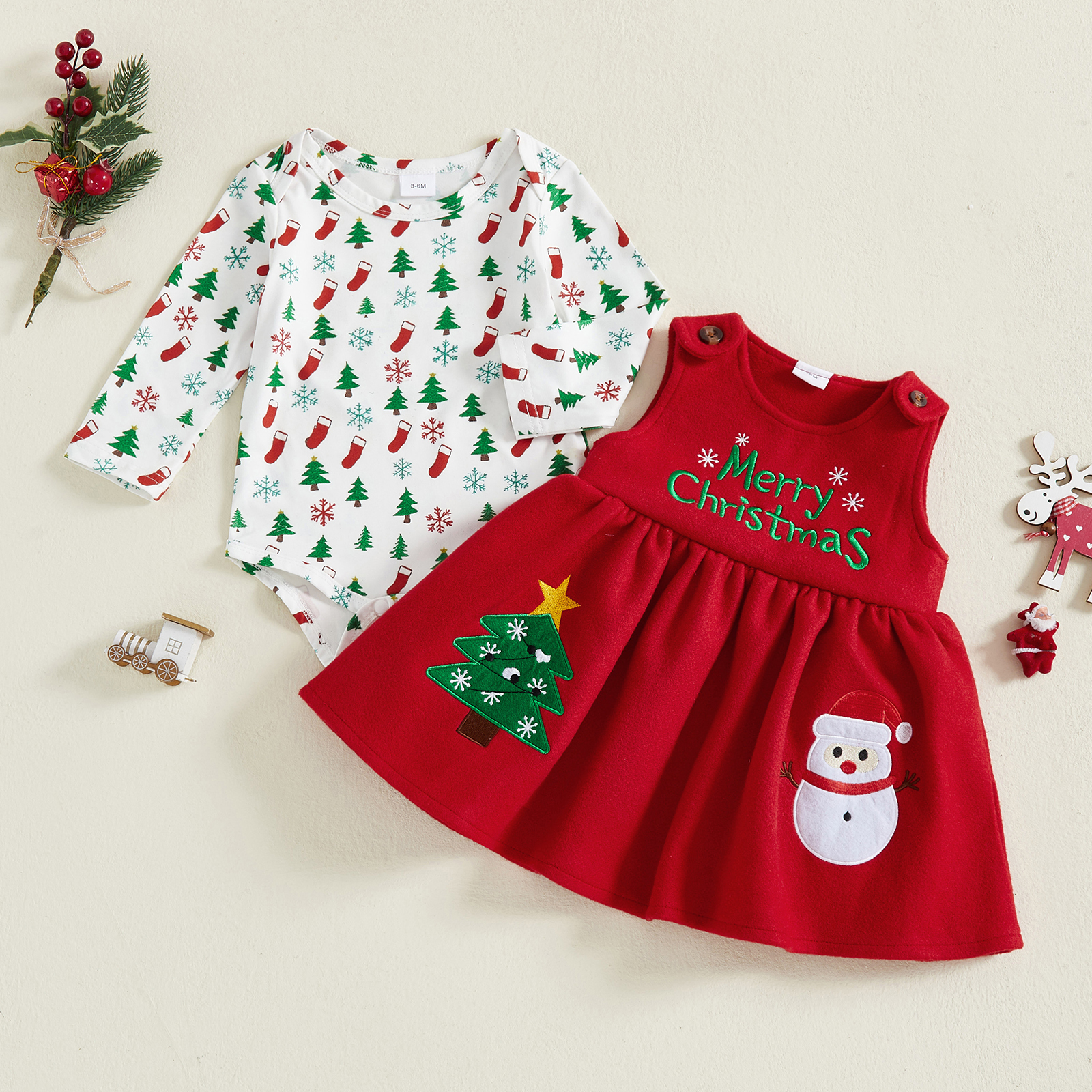 Baby Girls Christmas Outfit Lo - Embroidery Xmas Tree avaliação e preço
