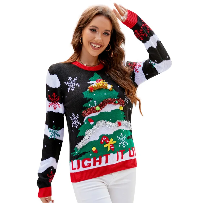 Christmas Sweater for Women &  - Embroidery Xmas Tree avaliação e preço