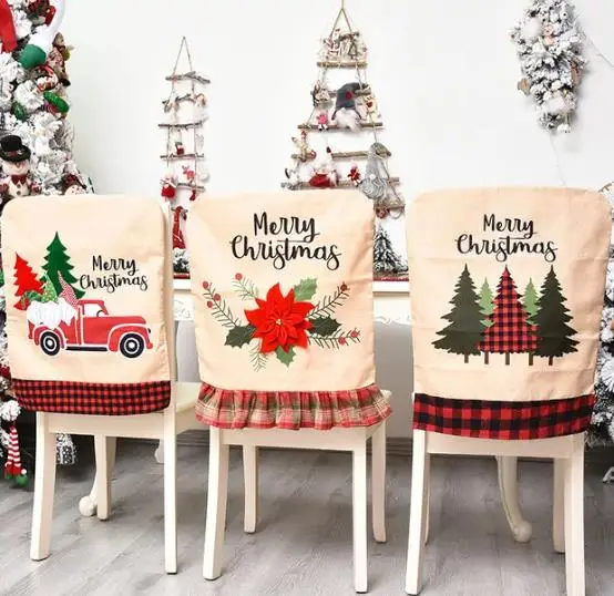 4/6/8pcs Christmas Chair Cover - Embroidery Xmas Tree avaliação e preço