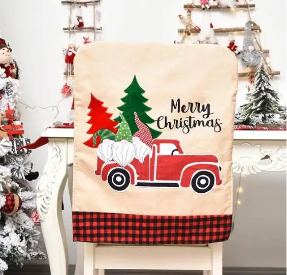 4/6/8pcs Christmas Chair Cover - Embroidery Xmas Tree avaliação e preço
