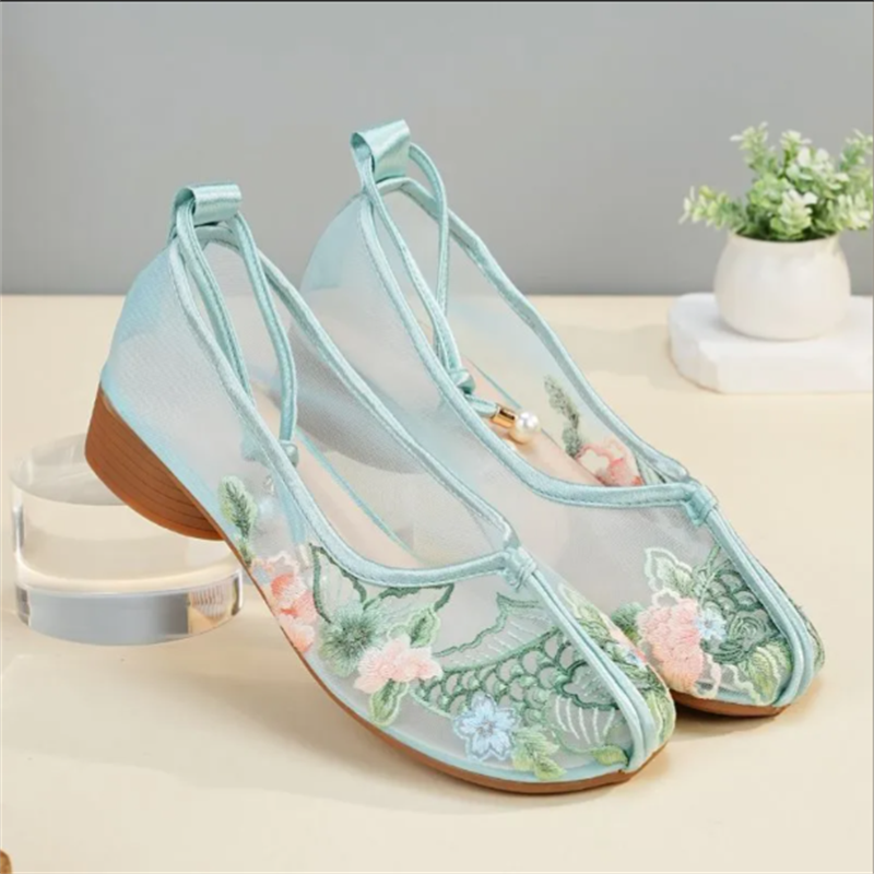 Popular Sandals Mesh Shoes Emb - Embroidery Lace avaliação e preço