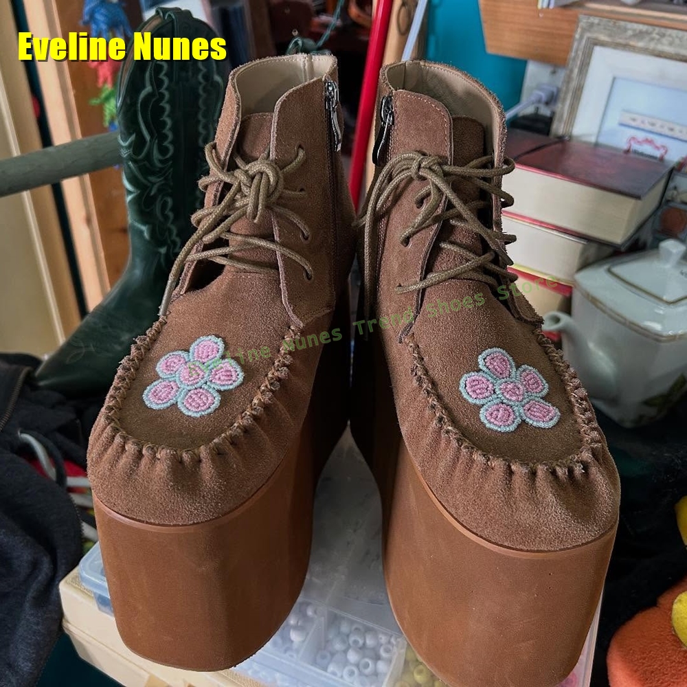 Brown Flower Embroidery Platfo - Embroidery Lace avaliação e preço