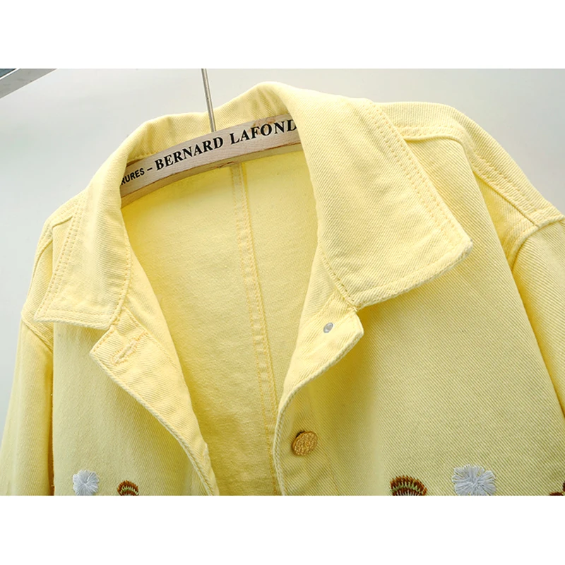 Fashion Yellow Denim Jacket Wo - Embroidery Yellow avaliação e preço