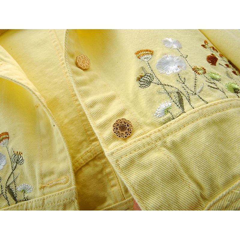 Fashion Yellow Denim Jacket Wo - Embroidery Yellow avaliação e preço