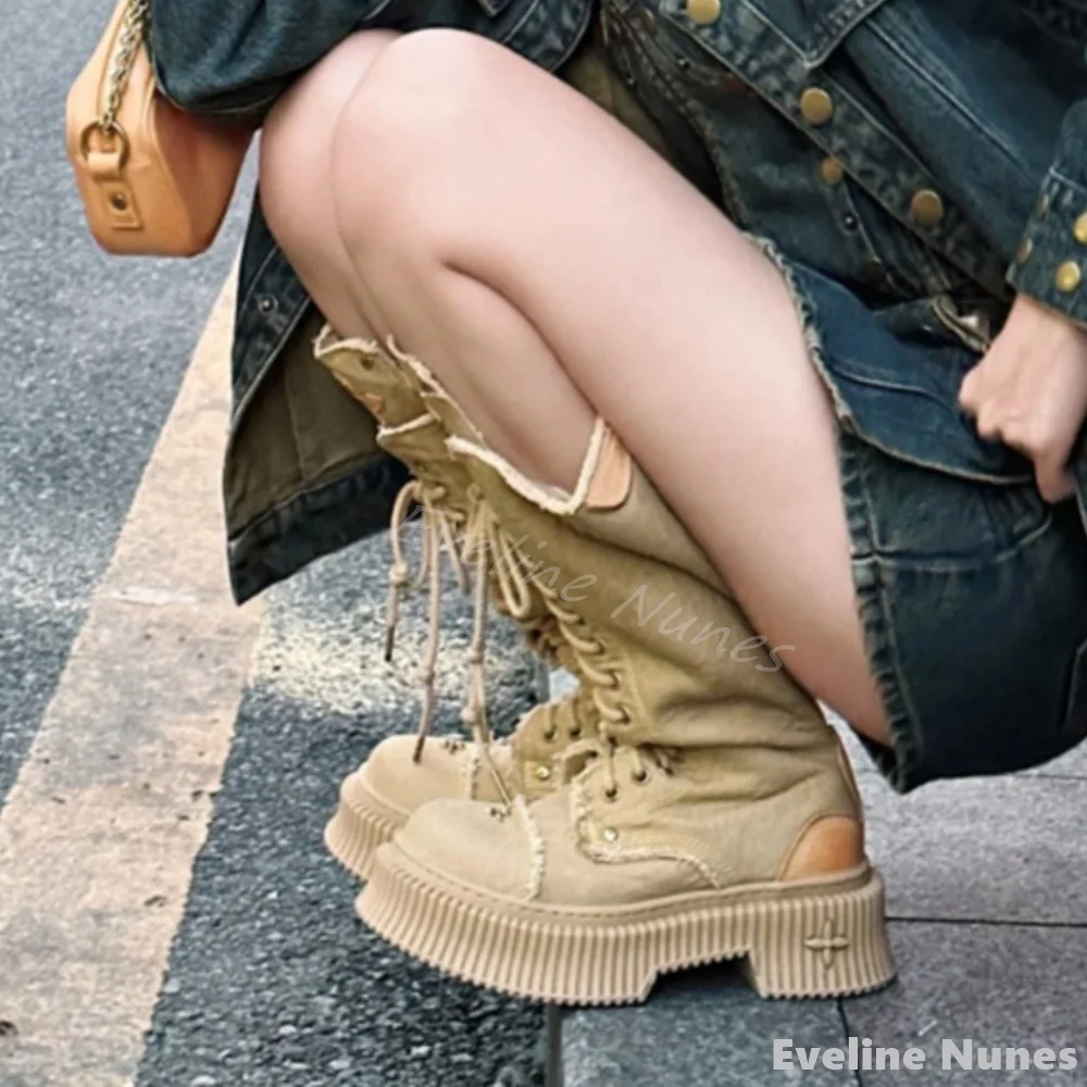 Cross-embroidery Lace-up Knee- - Embroidery Lace avaliação e preço