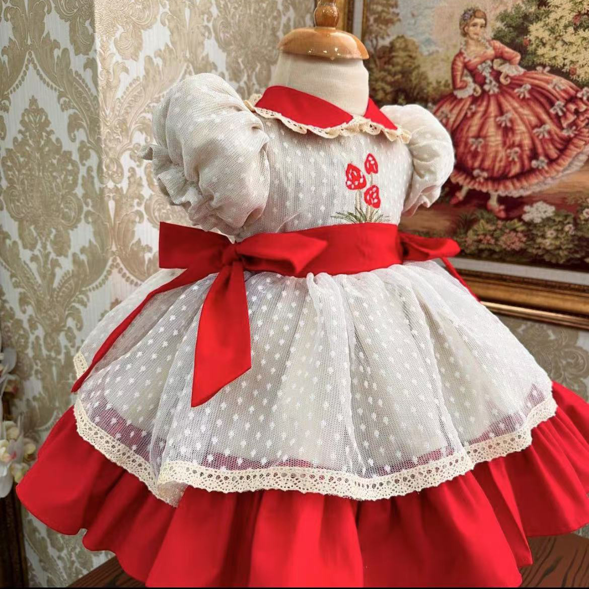 Baby Girl Summer Strawberry Em - Embroidery Net Dress avaliação e preço