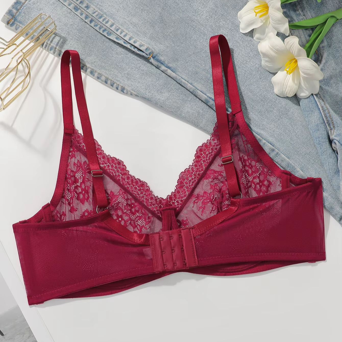 Women Plus Size Red Lace Sheer - Embroidery Lace avaliação e preço