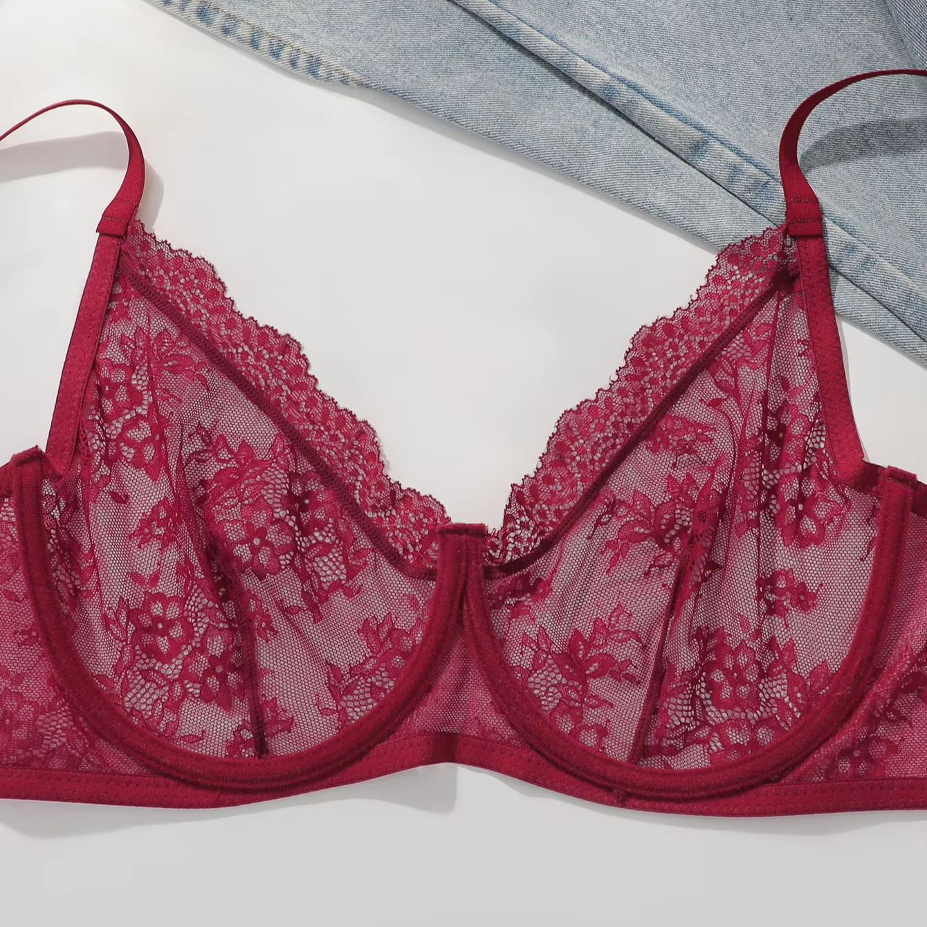 Women Plus Size Red Lace Sheer - Embroidery Lace avaliação e preço