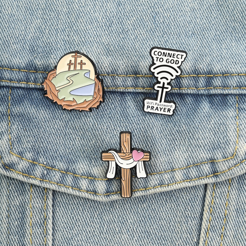 Easter Cross Enamel Pins Jesus - Embroidery Icon avaliação e preço