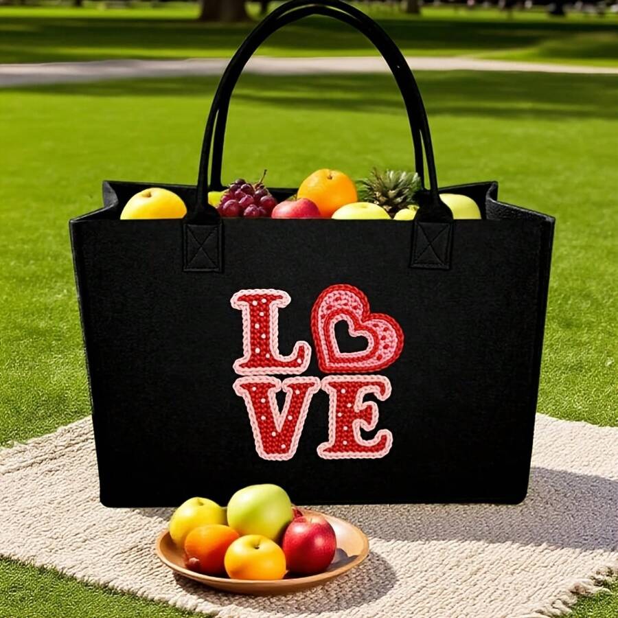 Womens Black Tote Bag With Emb - Embroidery Love avaliação e preço