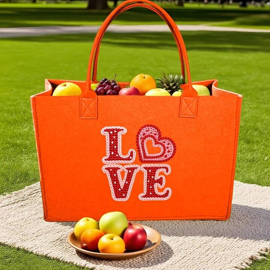 Womens Black Tote Bag With Emb - Embroidery Love avaliação e preço