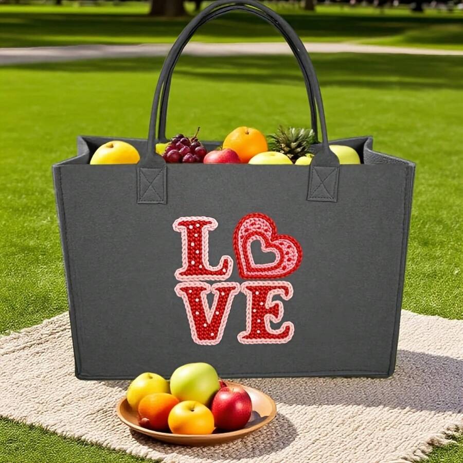 Womens Black Tote Bag With Emb - Embroidery Love avaliação e preço
