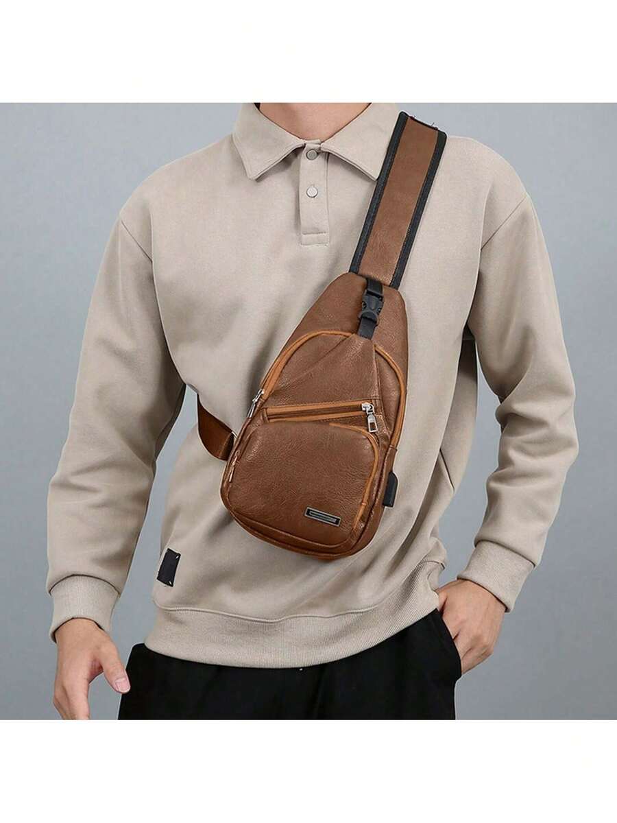Mens PU Leather Sling Bag With - Embroidery Bag avaliação e preço