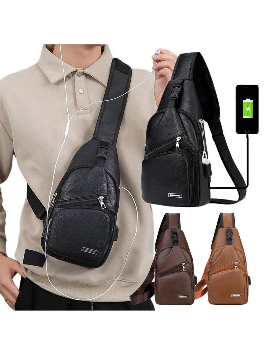 Mens PU Leather Sling Bag With - Embroidery Bag avaliação e preço