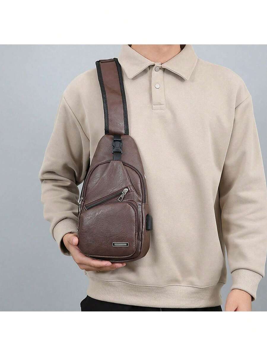 Mens PU Leather Sling Bag With - Embroidery Bag avaliação e preço
