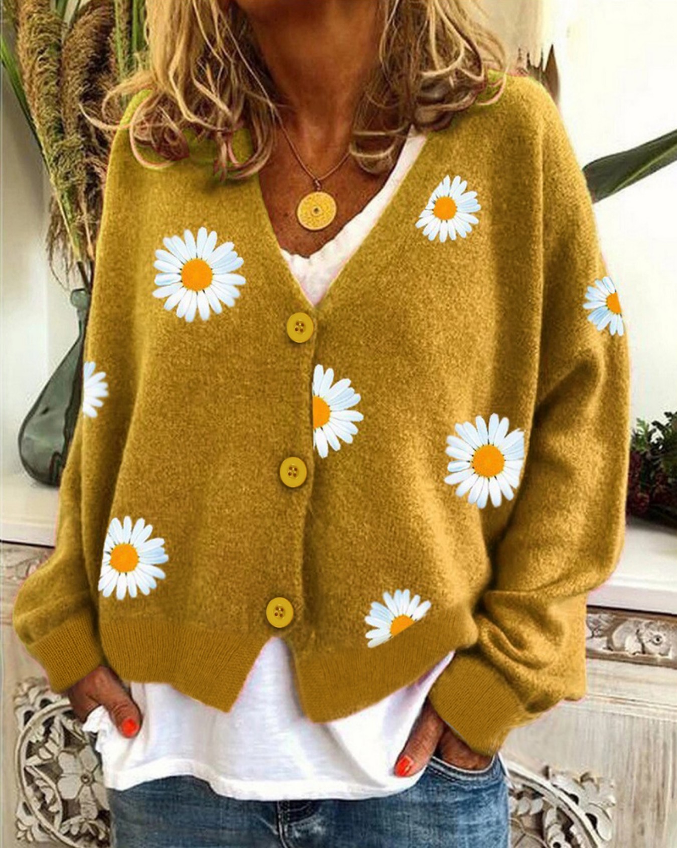 Women's Mustard Yellow Daisy E - Embroidery Yellow avaliação e preço