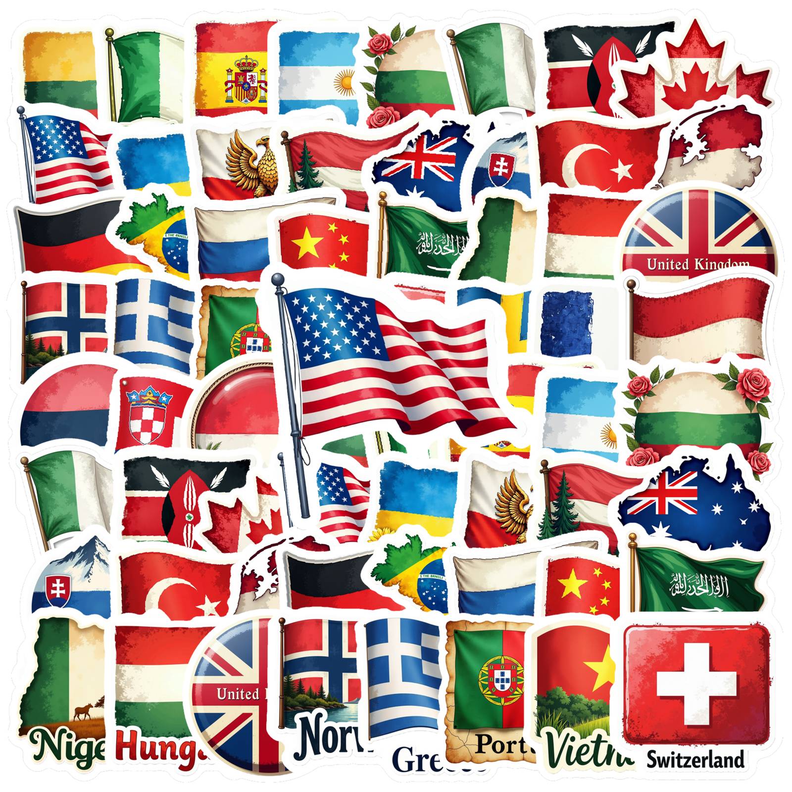 35pcs Country Flag Stickers Wa - Embroidery World avaliação e preço