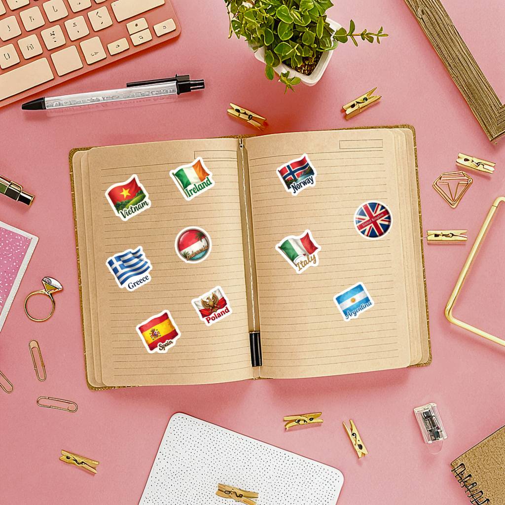 35pcs Country Flag Stickers Wa - Embroidery World avaliação e preço