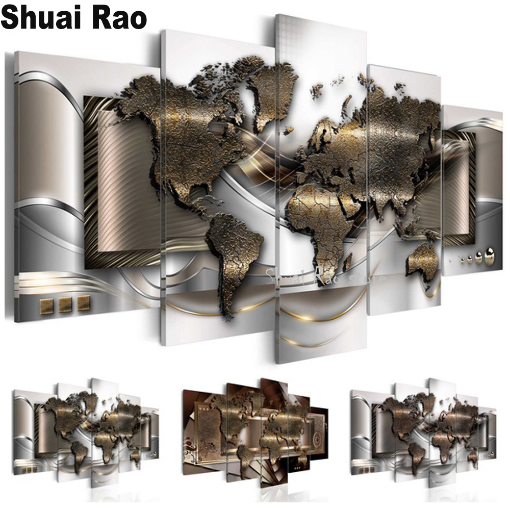 5 Panel World Map Modular Diam - Embroidery World avaliação e preço