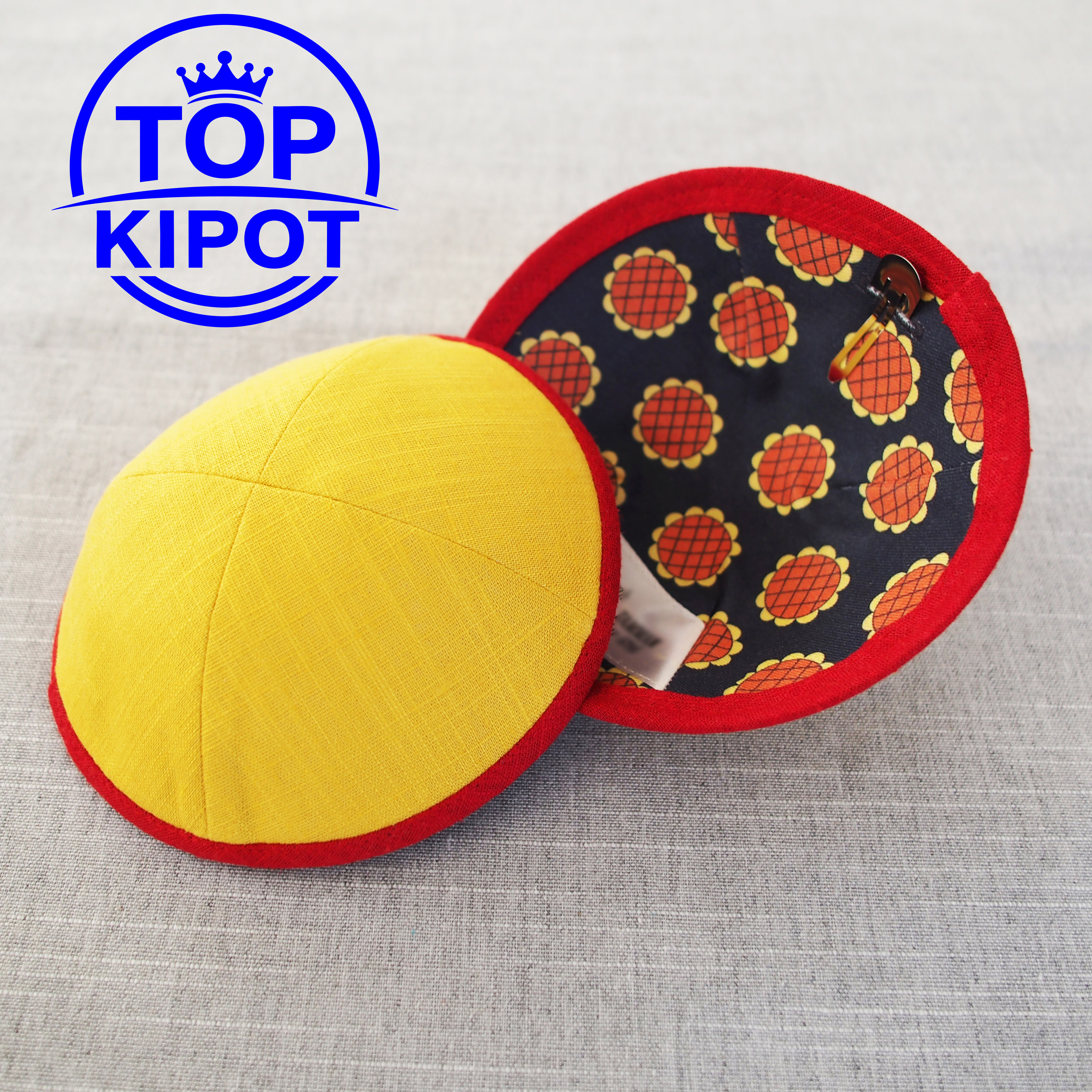 Yellow linen kippah without em - Embroidery Yellow avaliação e preço