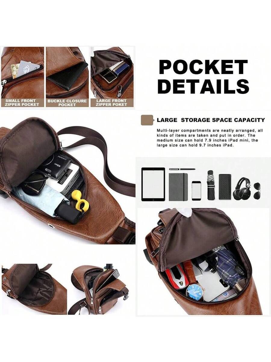 Mens Sling Bag With USB Port,  - Embroidery Bag avaliação e preço