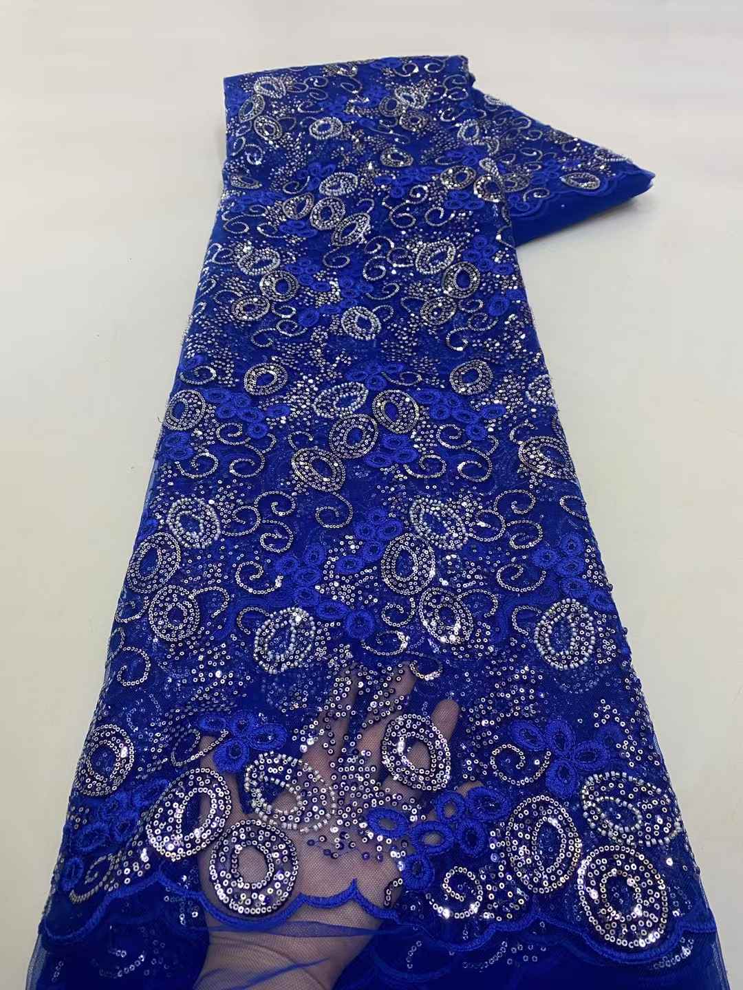 Blue African Tulle Lace Fabric - Embroidery Net Dress avaliação e preço