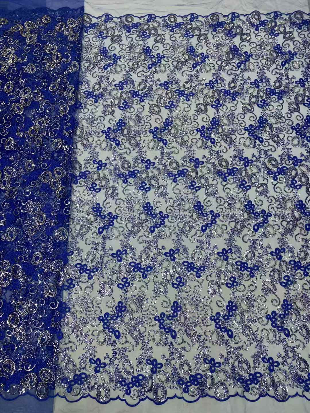 Blue African Tulle Lace Fabric - Embroidery Net Dress avaliação e preço