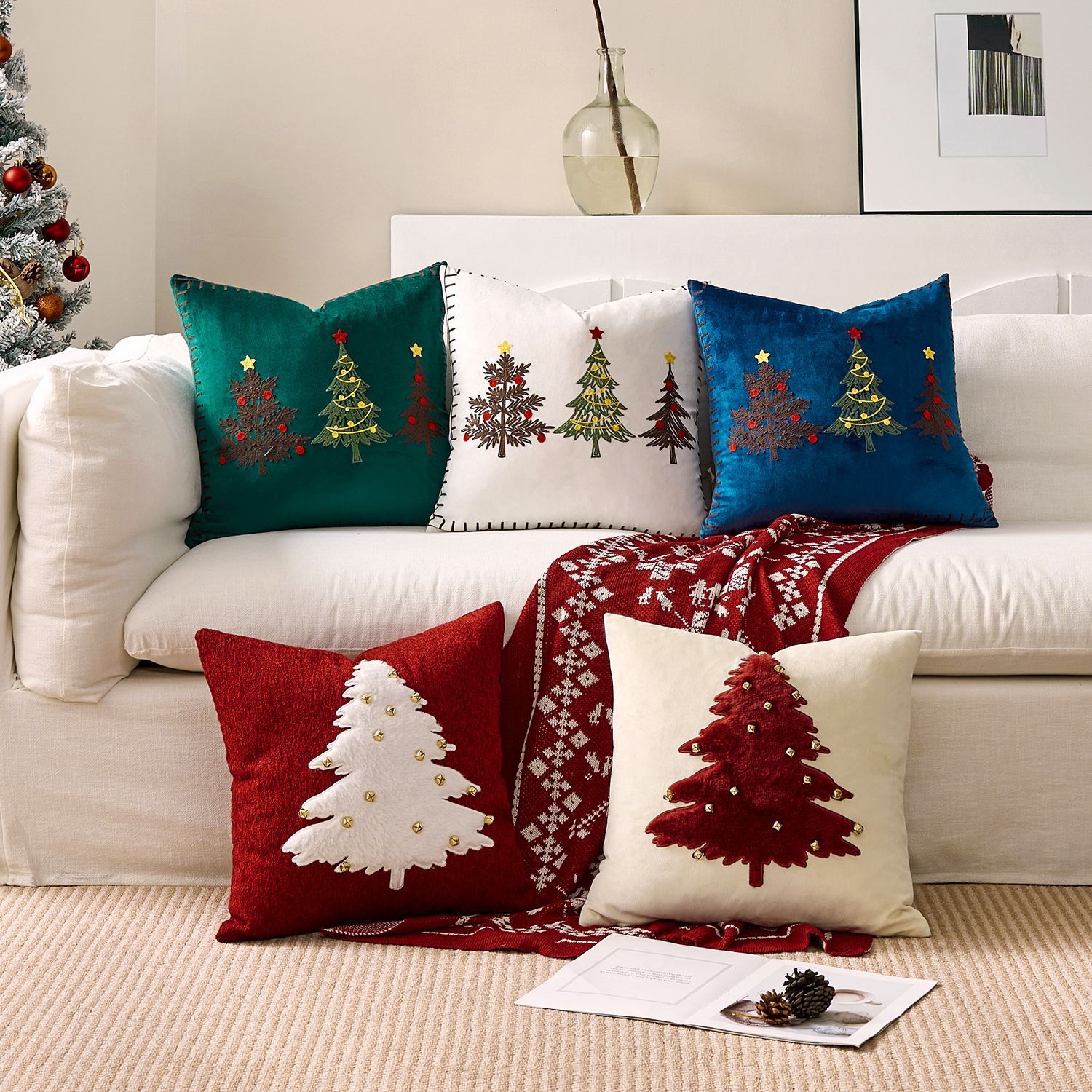 1pc Embroidery Cushion Cover C - Embroidery Xmas Tree avaliação e preço