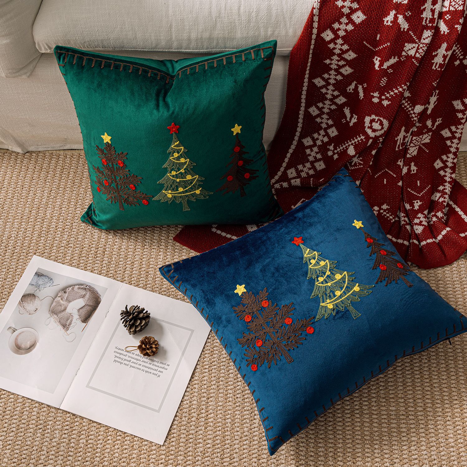 1pc Embroidery Cushion Cover C - Embroidery Xmas Tree avaliação e preço