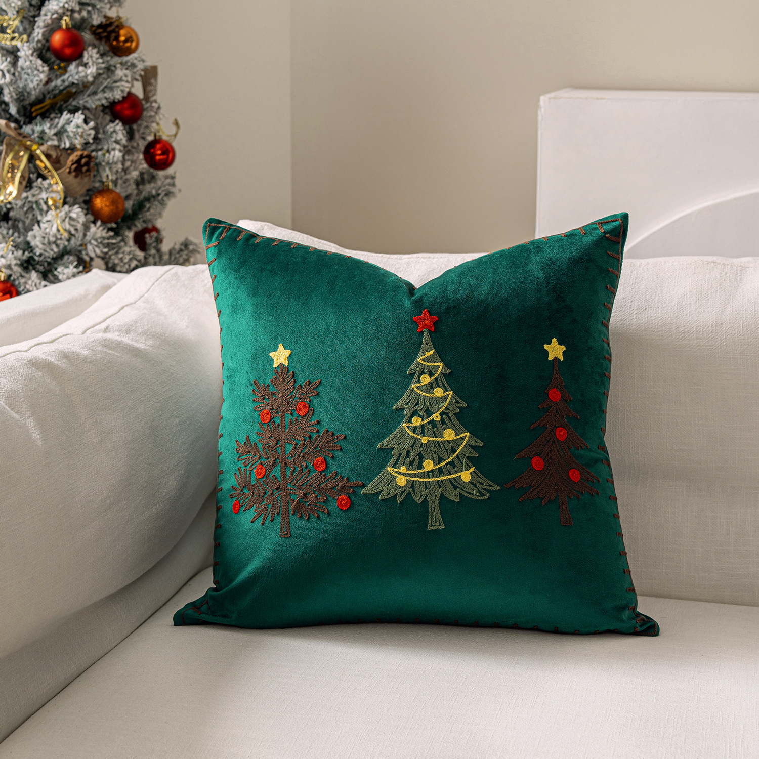 1pc Embroidery Cushion Cover C - Embroidery Xmas Tree avaliação e preço