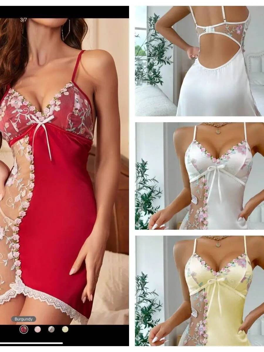 Satin Nightdress With Floral E - Embroidery X Pattern avaliação e preço