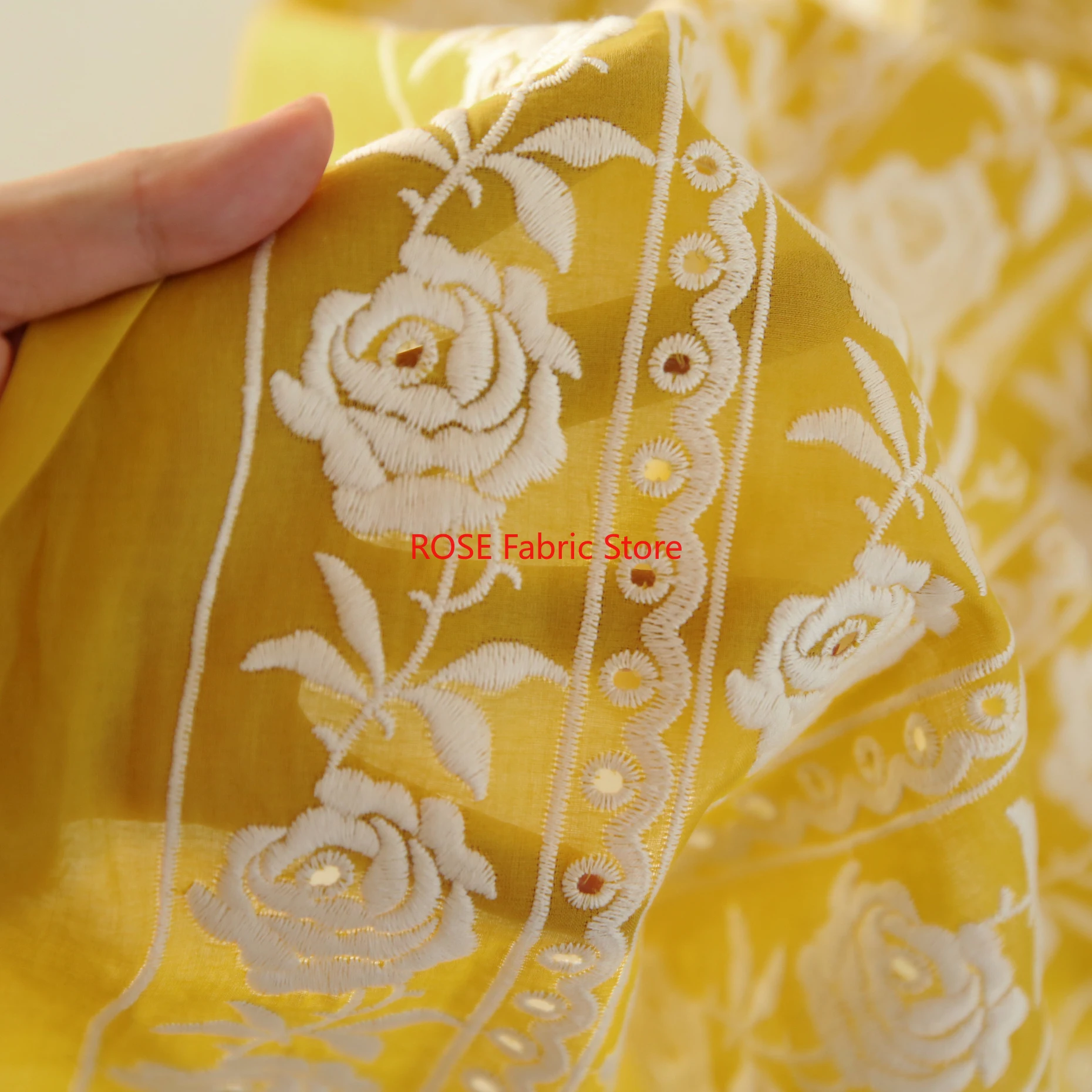 French Cotton Yellow Rose Heav - Embroidery Yellow avaliação e preço