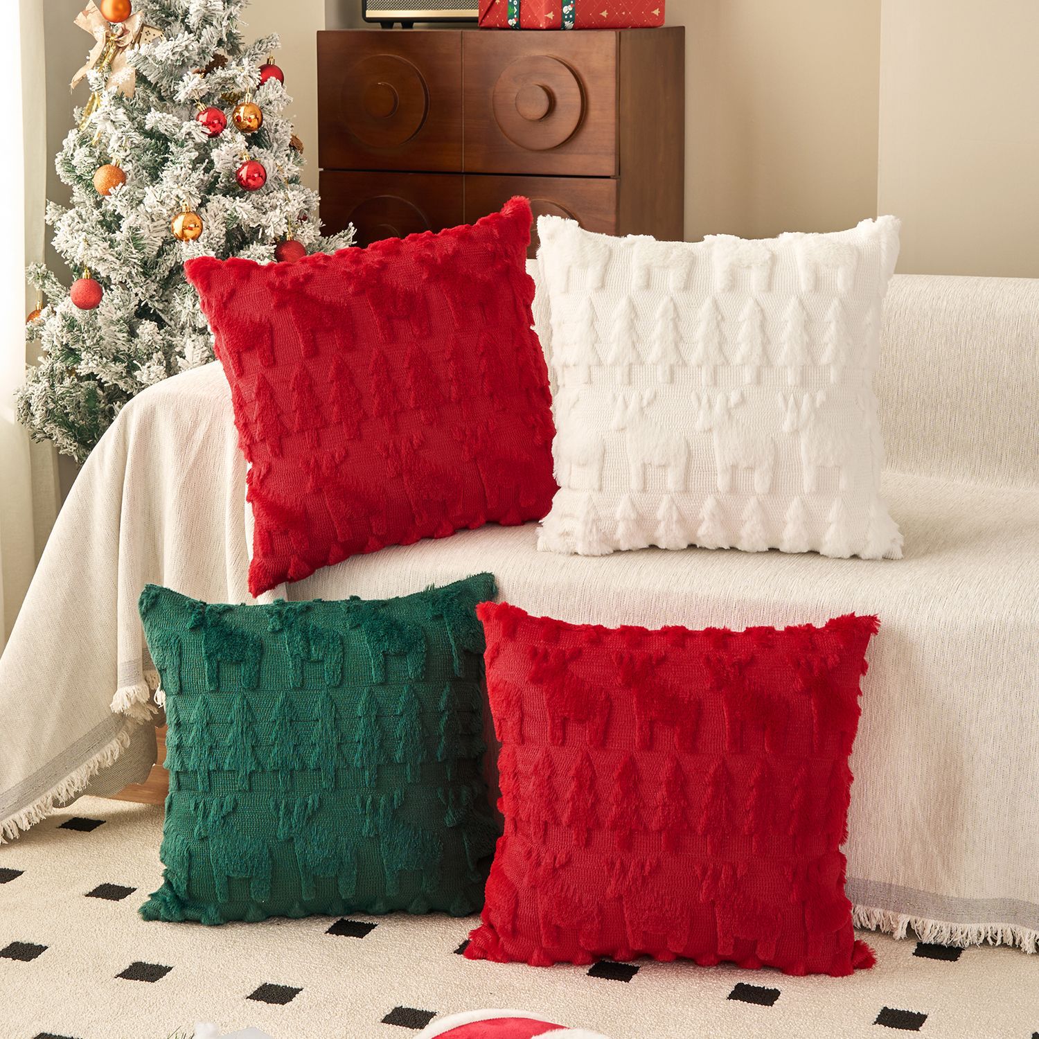Christmas Plush Pillow Cover S - Embroidery Xmas Tree avaliação e preço