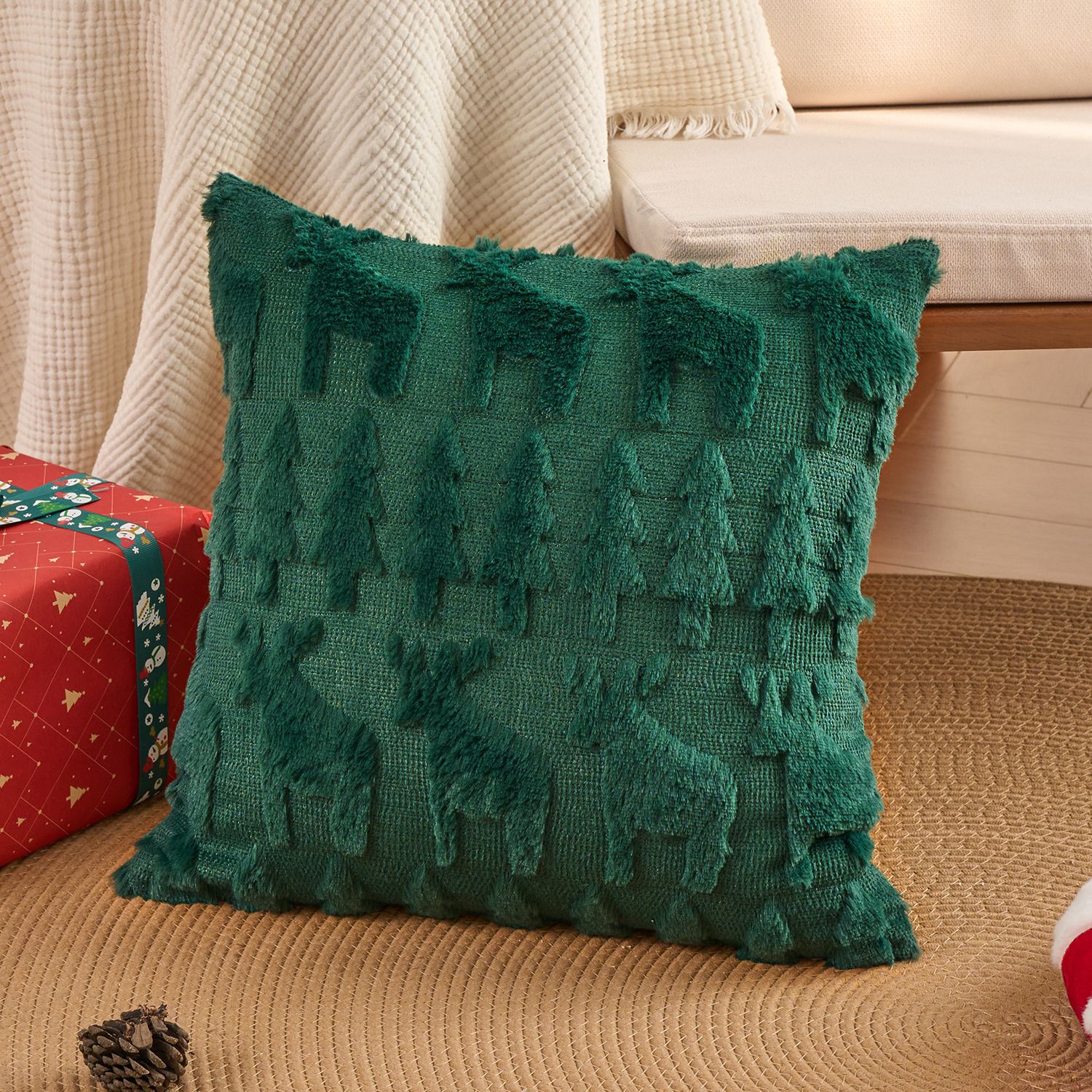 Christmas Plush Pillow Cover S - Embroidery Xmas Tree avaliação e preço