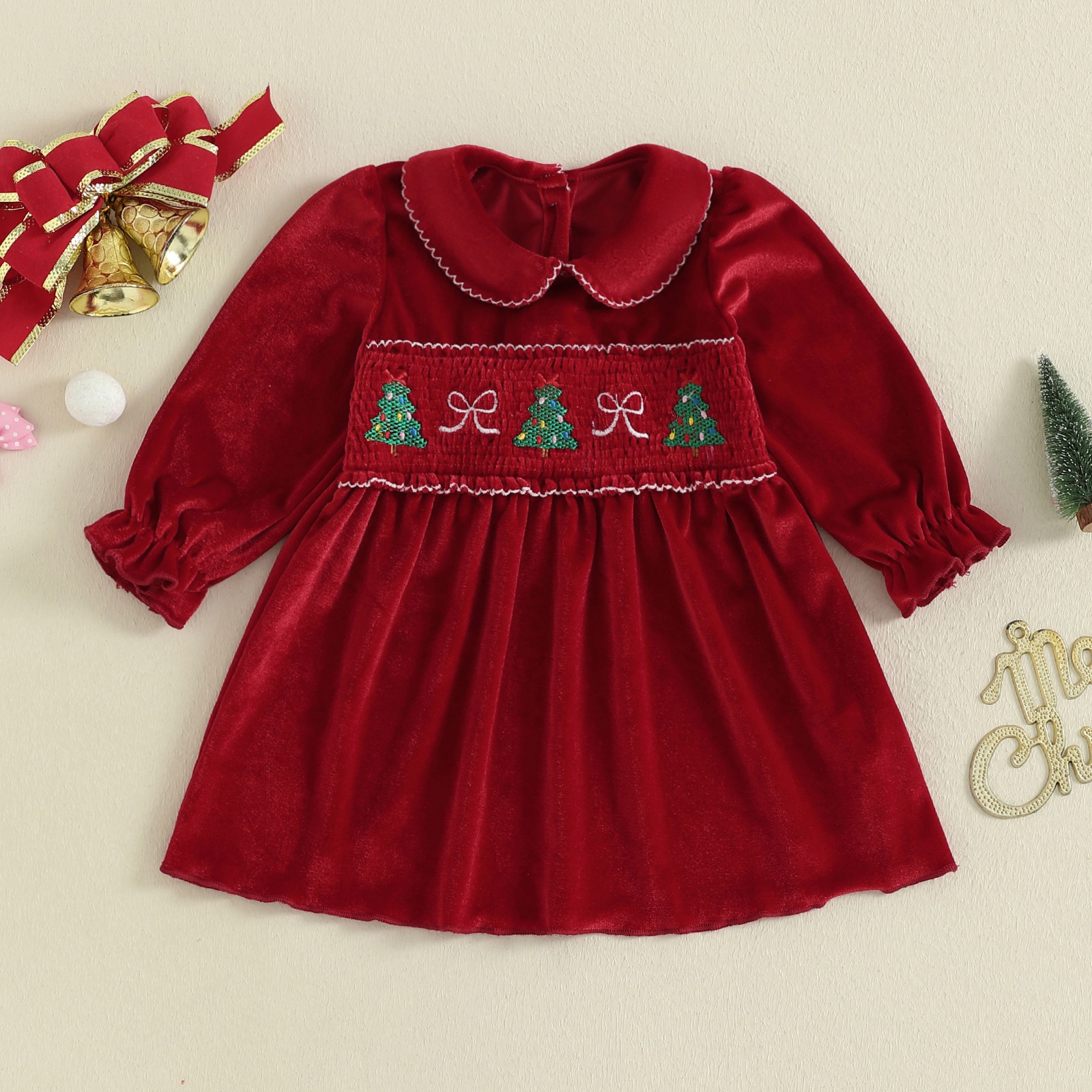1-4Y Toddler Girl Christmas Ve - Embroidery Xmas Tree avaliação e preço